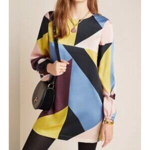 Corey Lynn Calter Anthropologie‎ Pink Yellow Blue Colorblock Shift Dress Size M